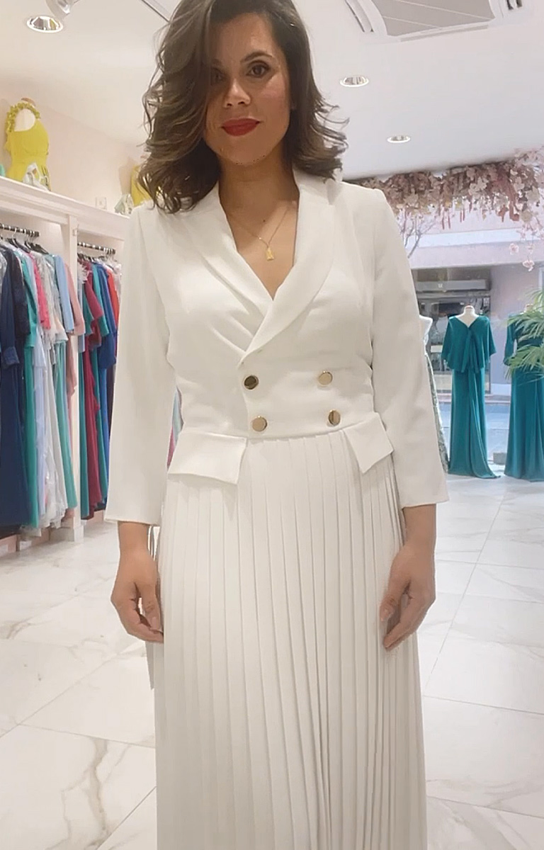Vestido midi efecto chaqueta con falda plisada